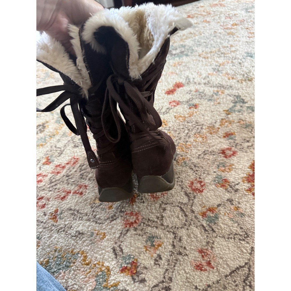 Sporto Emily Womens Brown Faux Fur Trim Back Lace Mid Calf Winter Boots Size 9M